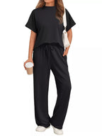 Sarah Express Women's Round Neck Short Sleeve Top and Pants Set - Plus Size