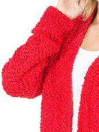 Sarah Express Women’s Red Popcorn Knit Open Front Cardigan with Pockets