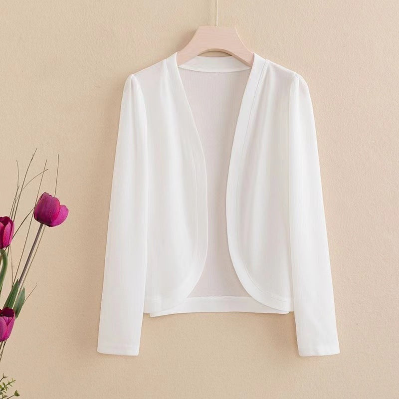 Shawl Collar Short Cardigan Lightweight Slim Fit Solid Color