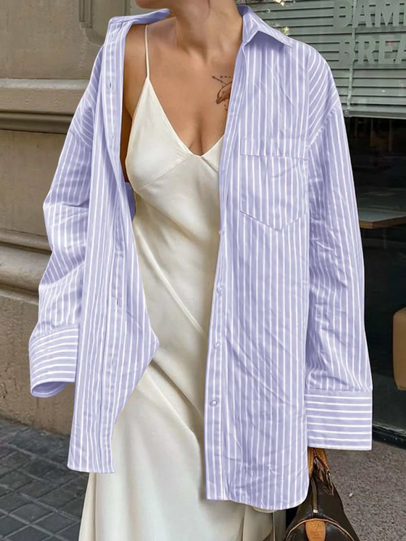 Sarah Express Women's Oversized Striped Button-Down Shirt