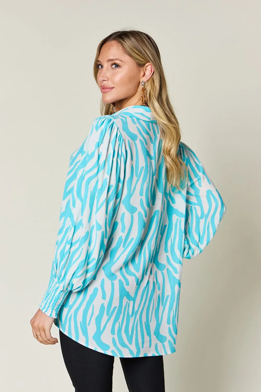 Sarah Express Women's Printed Smocked Long Sleeve Blouse Plus Size