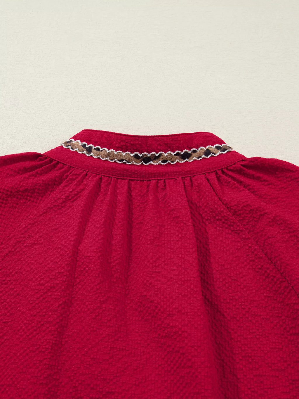 Sarah Express Women's Leopard Notched Long Sleeve Blouse