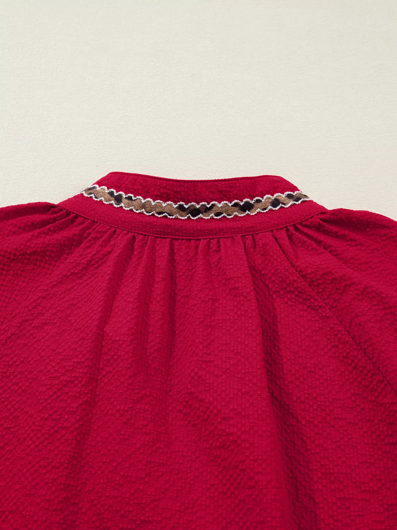 Sarah Express Women's Leopard Notched Long Sleeve Blouse