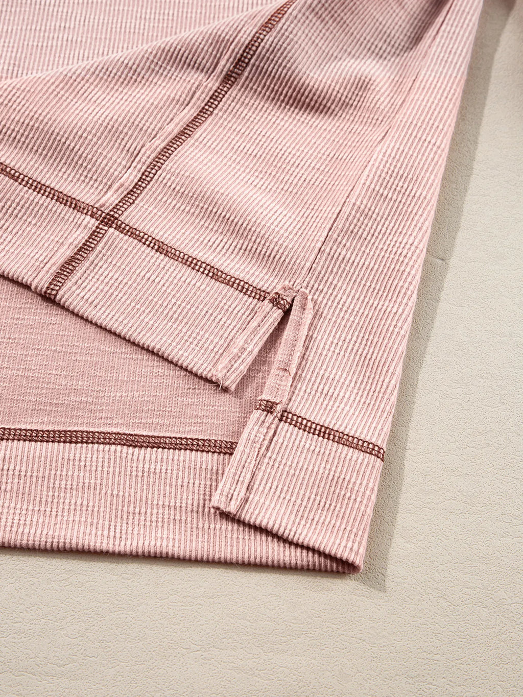 Sarah Express Women's Exposed Seam Ribbed Knit V Neck Top