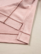 Sarah Express Women's Exposed Seam Ribbed Knit V Neck Top