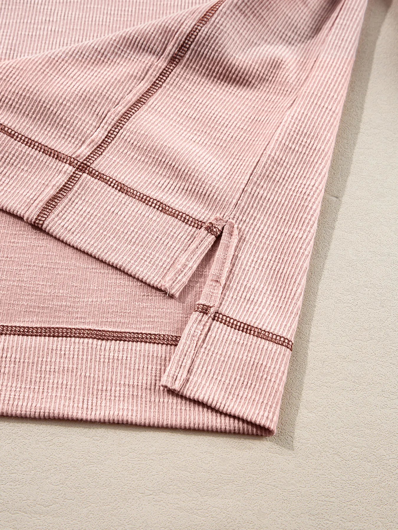 Sarah Express Women's Exposed Seam Ribbed Knit V Neck Top