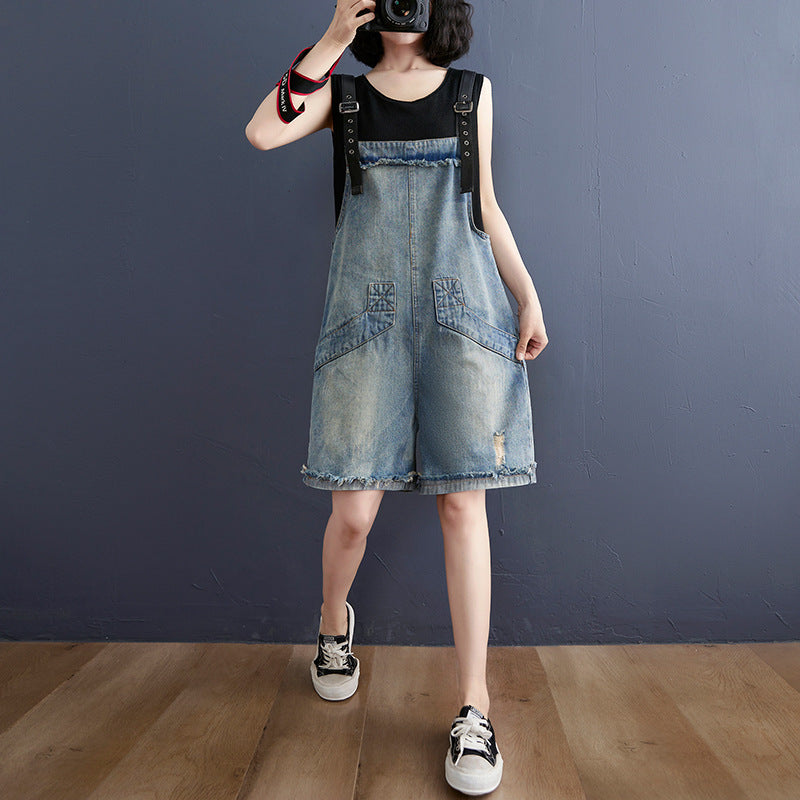 Women's Denim Overalls with Adjustable Suspenders Casual Jumpsuit Romper