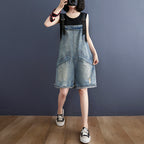 Women's Denim Overalls with Adjustable Suspenders Casual Jumpsuit Romper