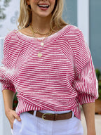 Sarah Express Women's Striped Boat Neck Casual Sweater