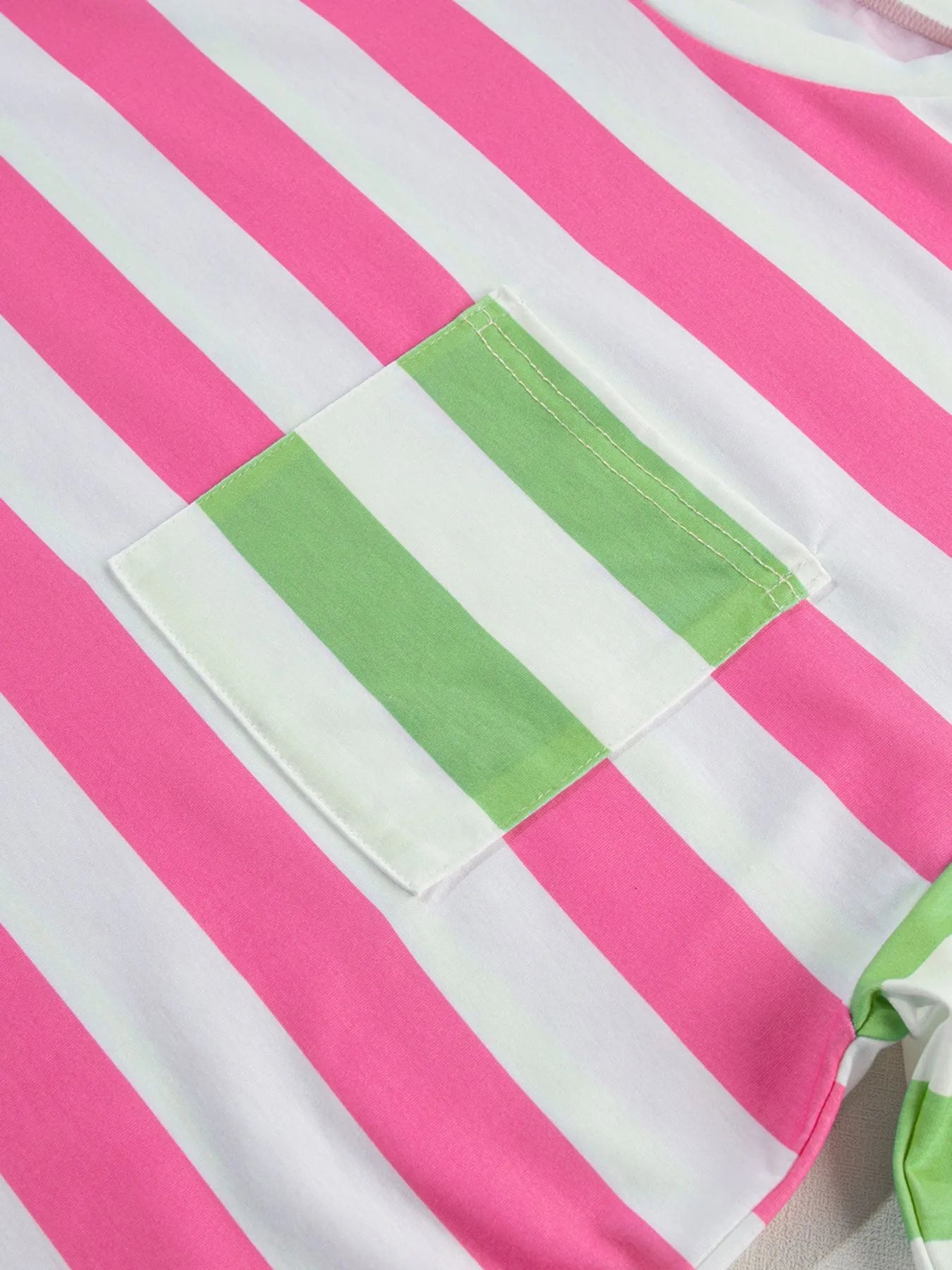 Sarah Express Women's Striped Oversized Short Sleeve T-Shirt with Pocket