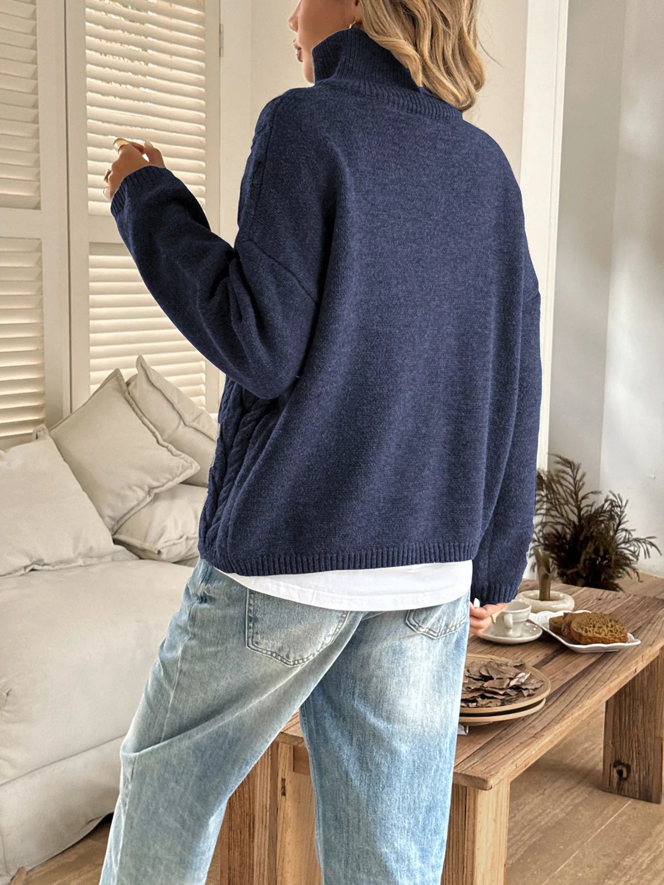 Sarah Express Women's Zip Collar Cable-Knit Sweater