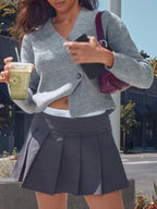 Sarah Express Women's Cropped V-Neck Button-Up Cardigan