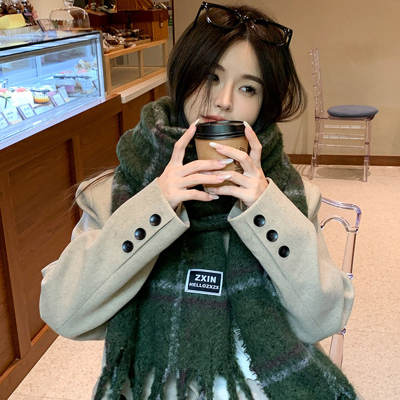 Women's Plaid Print Scarf Warm Imitation Cashmere Neck Wrap Winter Fall Accessory