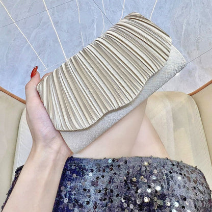 Sarah Express Elegant Satin Pleated Evening Clutch Bag - Cheongsam Style Formal Handbag with Hasp Lock
