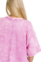 Sarah Express Women's Acid Crinkle-Washed T-Shirt | Oversized | 100% Cotton | S-L