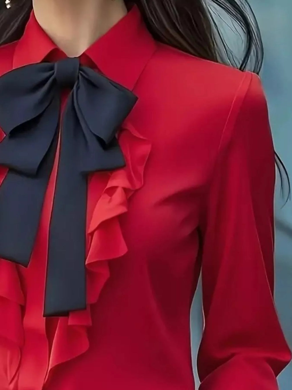 Sarah Express Women's Ruffled Tie Front Long Sleeve Blouse