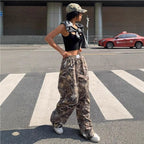 Women's Camo Cargo Pants Y2K - High Waist Baggy Multi-Pocket Hip-Hop Street Style