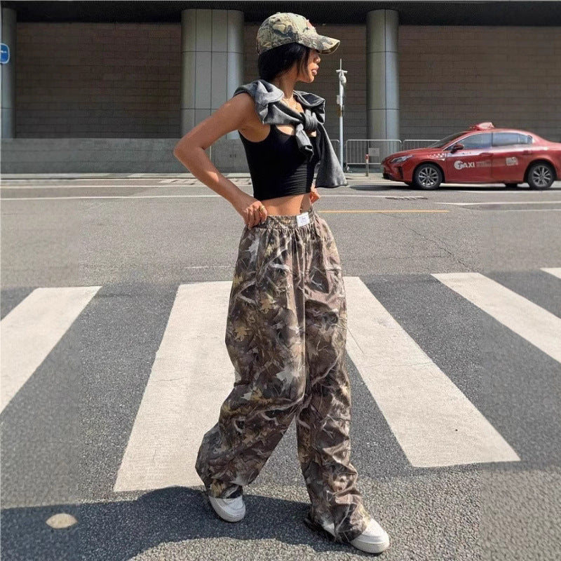 Women's Camo Cargo Pants Y2K - High Waist Baggy Multi-Pocket Hip-Hop Street Style