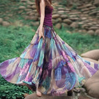 Women's Printed A-Line Midi Skirt Elastic Waist Retro Character Print