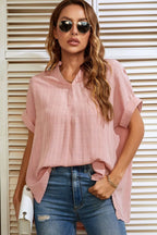 Sarah Express Women's Notched Short Sleeve Blouse