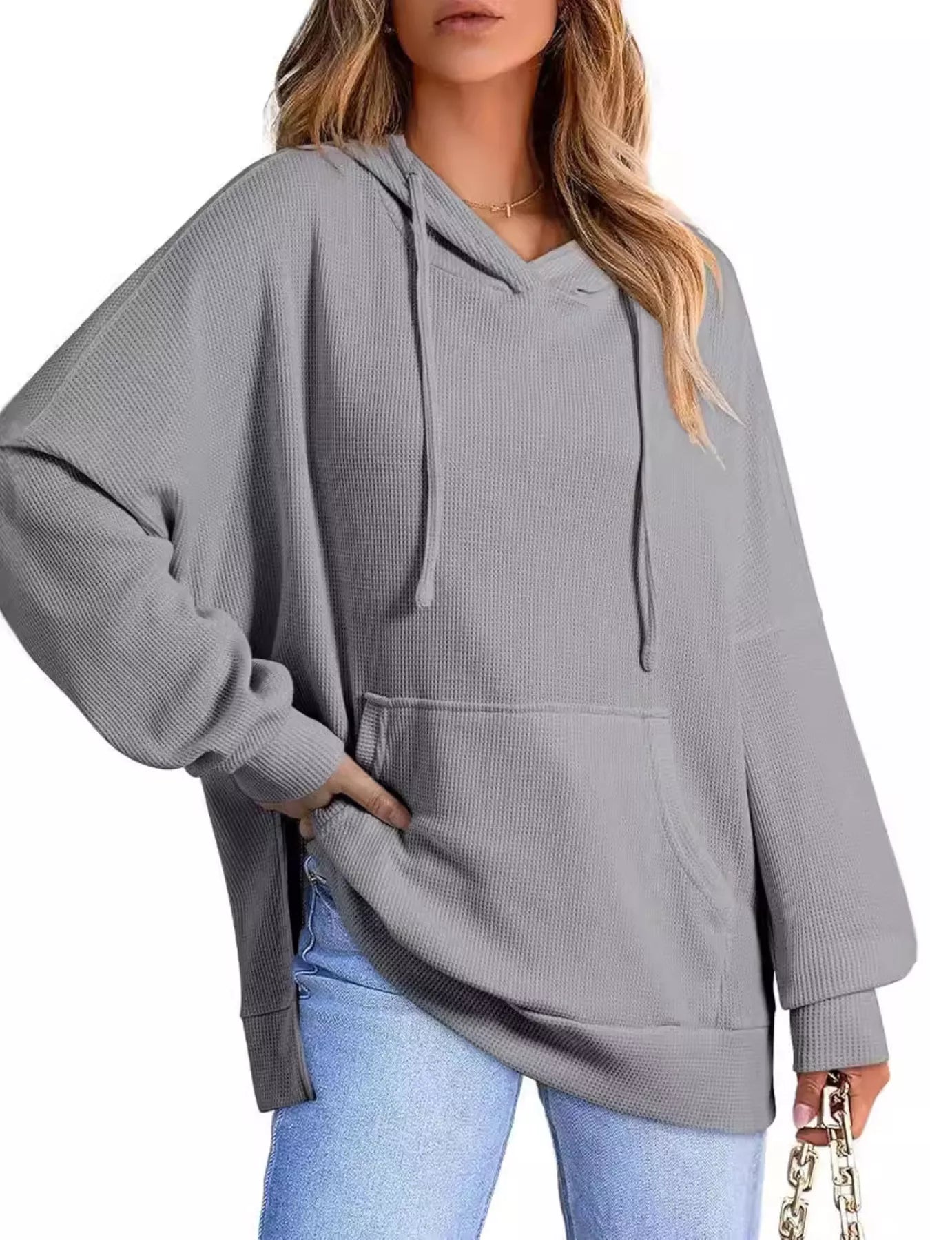Sarah Express Women's High-Low Hoodie with Kangaroo Pocket Gray