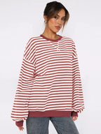 Sarah Express Women's Striped Round Neck Long Sleeve Sweatshirt
