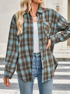 Sarah Express Women's Plaid Button Up Long Sleeve Shirt - Oversized Casual Top
