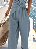 Sarah Express Women's Surplice Short Sleeve Top and Pants Set - Two Piece Outfit