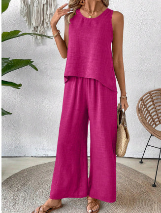 Women's Sleeveless Top and Pants Set with Lace Back Detail