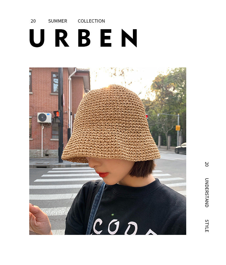 Women's Straw Beach Hat Sun Protection Bucket Hat Breathable Dome Crown Summer Accessory
