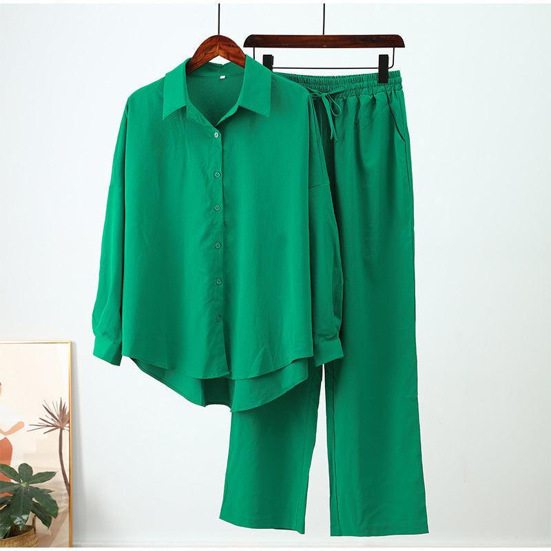 Women's Elegant Long Sleeve Blouse and Pants Two-Piece Professional Set