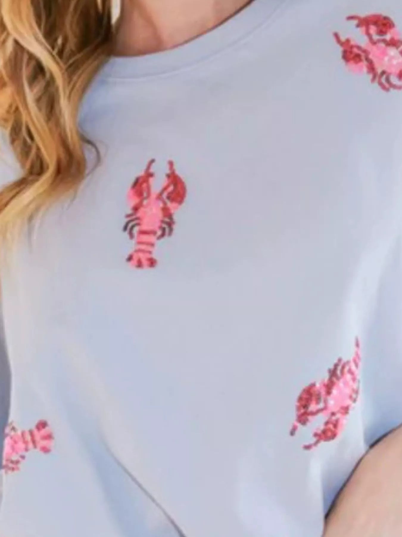 Sarah Express Women's Sequin Lobster Round Neck T-Shirt