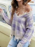 Sarah Express Women's Frayed Hem Long Sleeve Sweater