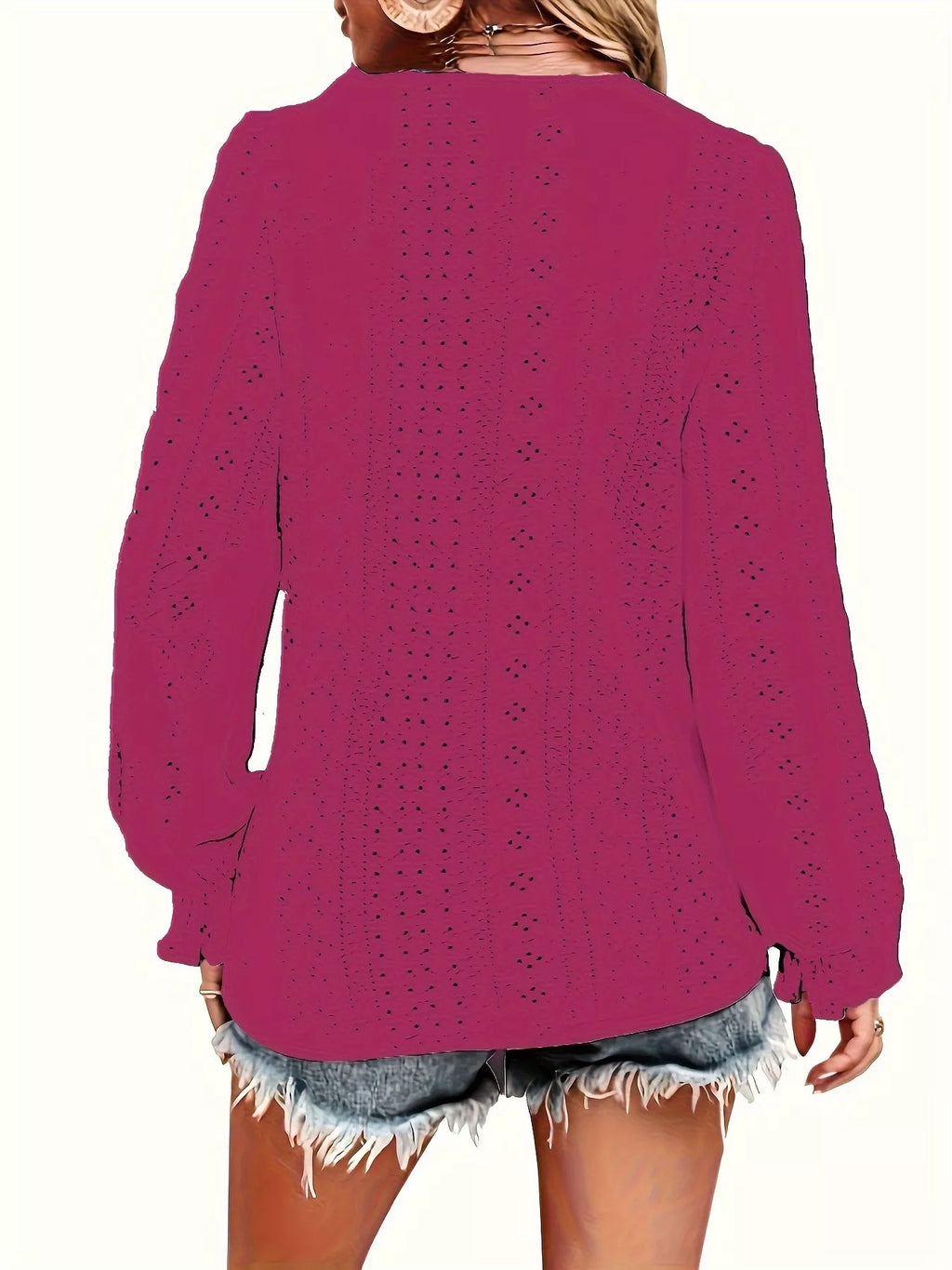 Sarah Express Women's Plus Size Eyelet V-Neck Flounce Sleeve Blouse