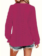 Sarah Express Women's Plus Size Eyelet V-Neck Flounce Sleeve Blouse