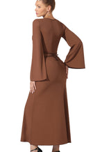 Sarah Express Women's Long Sleeve Maxi Dress Solid Color Belted Casual