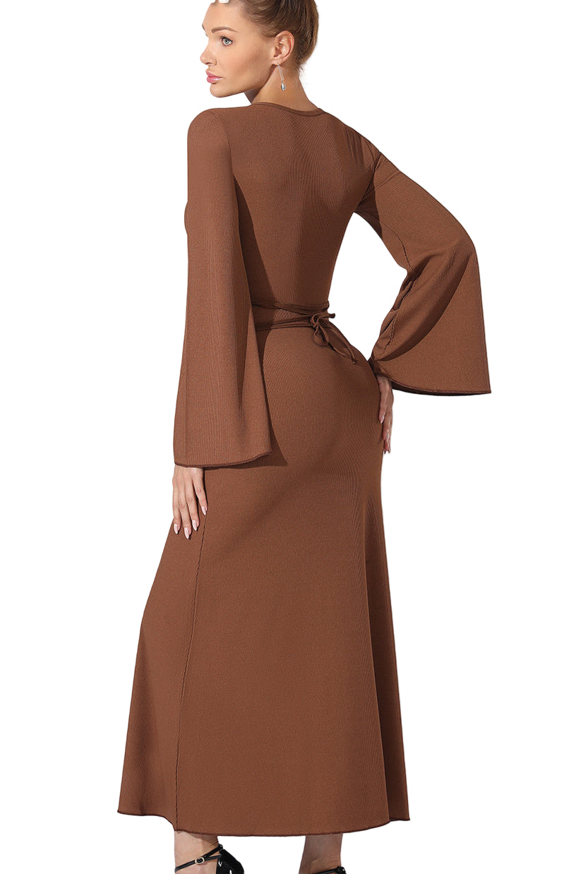 Sarah Express Women's Long Sleeve Maxi Dress Solid Color Belted Casual