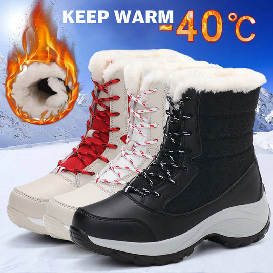 Sarah Express Women's Plush Snow Boots | Warm Ankle Boots with Wedge Heel & Faux Fur Lining