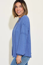 Sarah Express Women’s Plus Size Ribbed Long Sleeve T-Shirt with Exposed Seam
