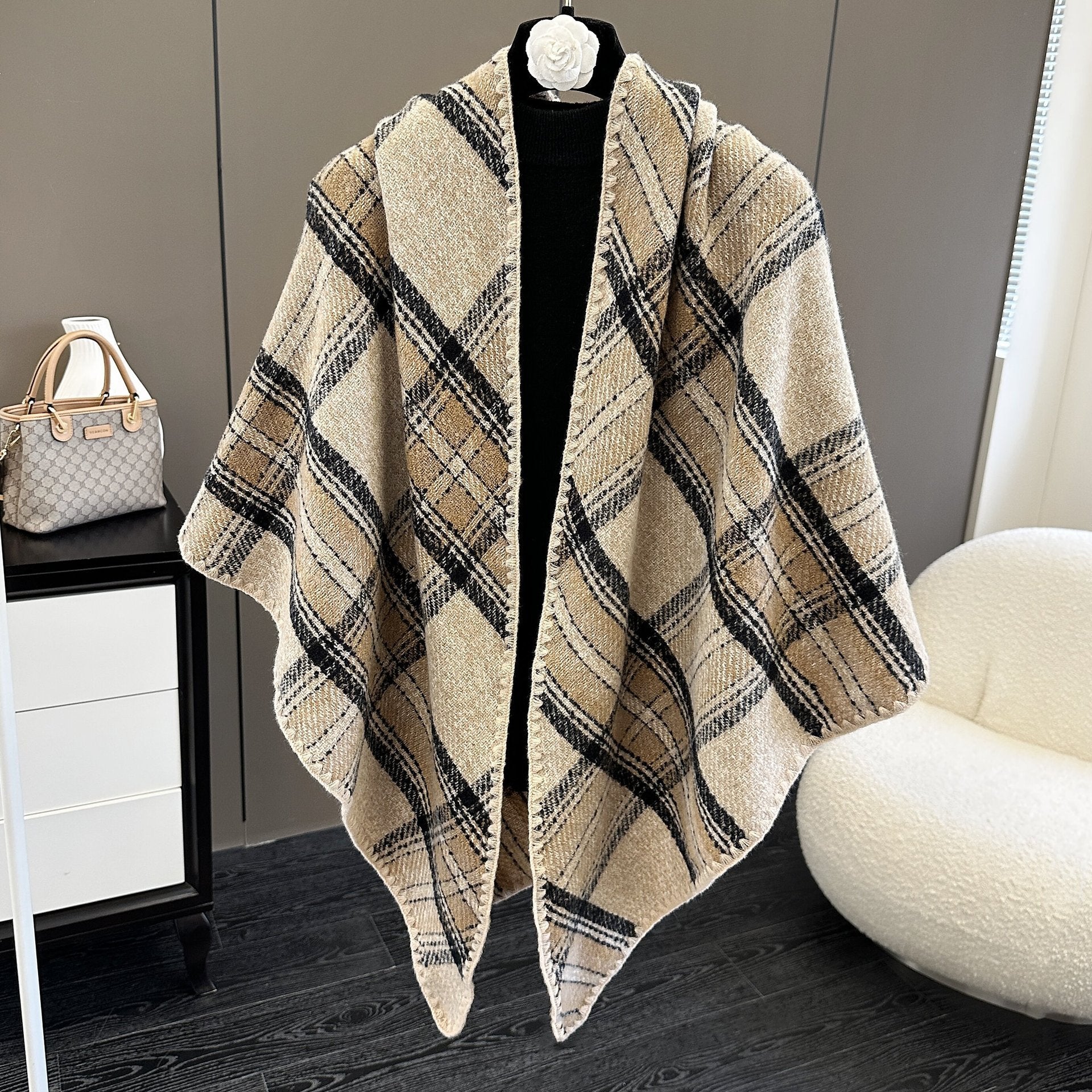 Oversized Polyester Scarf Shawl Wrap Printed Plaid Women's Fall Winter Accessory