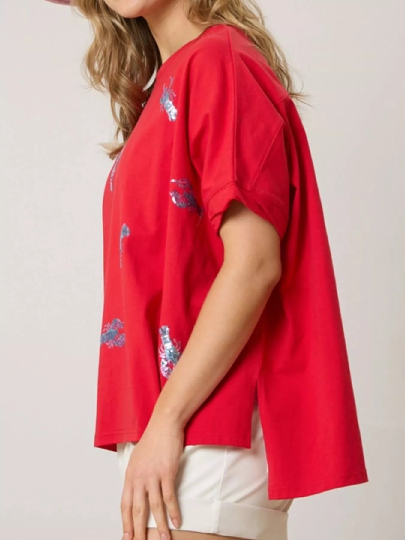 Sarah Express Women's Sequin Lobster Round Neck T-Shirt