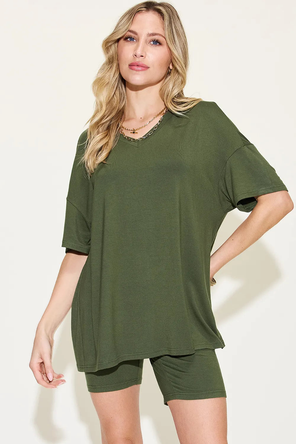 Women's Plus Size V-Neck T-Shirt & Shorts Lounge Set | Fast Shipping
