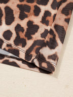 Sarah Express Women's Leopard Mock Neck Long Sleeve Mesh Top