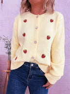 Sarah Express Women's Strawberry Button Up Long Sleeve Cardigan