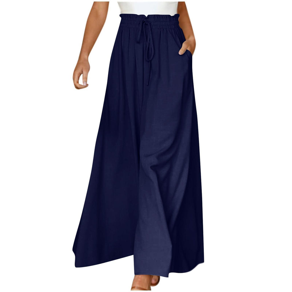 High Waist Wide Leg Dress Pants Elastic Waistband Full Length Trousers