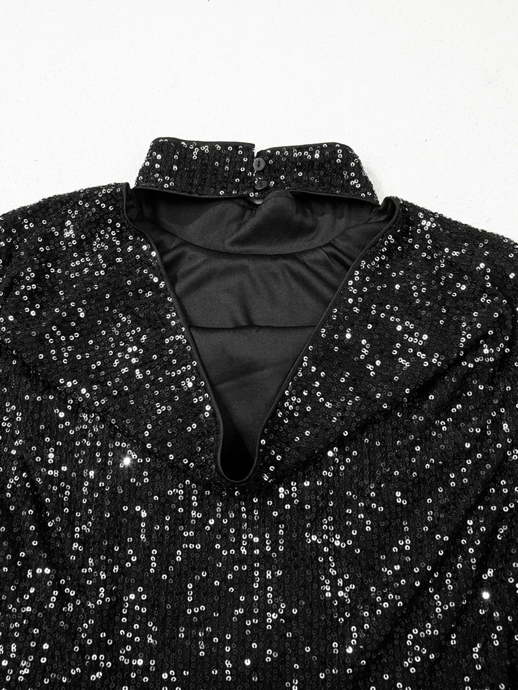 Sarah Express Women's Sequin Mock Neck Bell Sleeve Top - Backless Drape Design