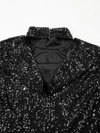 Sarah Express Women's Sequin Mock Neck Bell Sleeve Top - Backless Drape Design