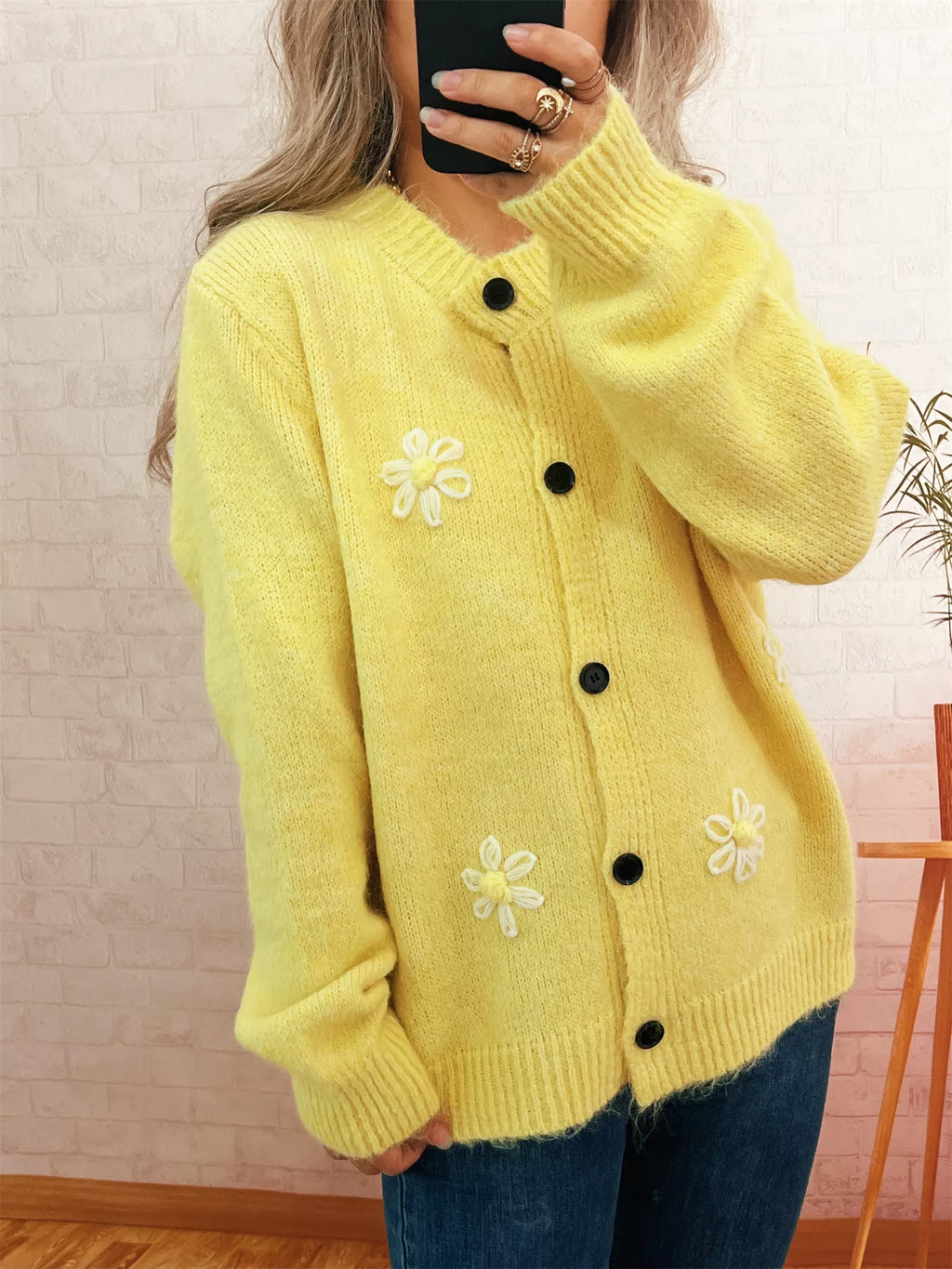 Sarah Express Women's Flower Button-Down Cardigan