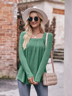 Sarah Express Women's Square Neck Long Sleeve T-Shirt - Ruched Design