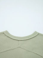 Sarah Express Women's Exposed Seam Waffle Striped Patchwork Baggy Blouse